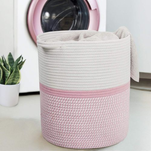  INDRESSME Cotton Basket 16.214.213.4 Woven Hamper Pink Girl Basket for Gift Toy Blanket Corner Basket in Living Room