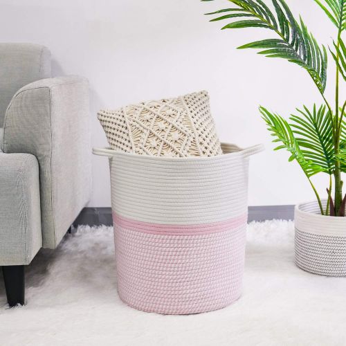  INDRESSME Cotton Basket 16.214.213.4 Woven Hamper Pink Girl Basket for Gift Toy Blanket Corner Basket in Living Room