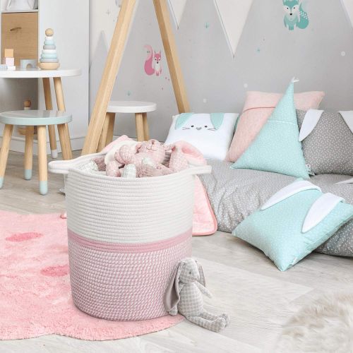  INDRESSME Cotton Basket 16.214.213.4 Woven Hamper Pink Girl Basket for Gift Toy Blanket Corner Basket in Living Room