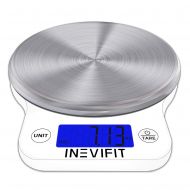 INEVIFIT DIGITAL KITCHEN SCALE, Highly Accurate Multifunction Food Scale 13 lbs 6kgs Max, Clean Modern White with Premium Stainless Steel Finish. Includes Batteries & 5-Year Warran