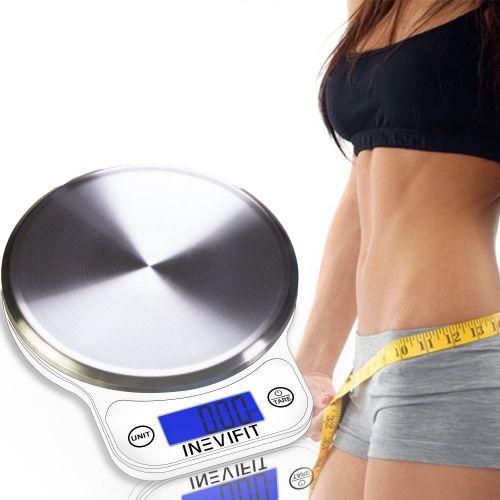  INEVIFIT DIGITAL KITCHEN SCALE, Highly Accurate Multifunction Food Scale 13 lbs 6kgs Max, Clean Modern White with Premium Stainless Steel Finish. Includes Batteries & 5-Year Warran