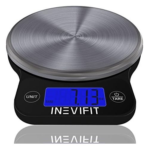  [아마존베스트]INEVIFIT DIGITAL KITCHEN SCALE, Highly Accurate Multifunction Food Scale 13 lbs 6kgs Max, Clean Modern Black with Premium Stainless Steel Finish. Includes Batteries & 5-Year Warran