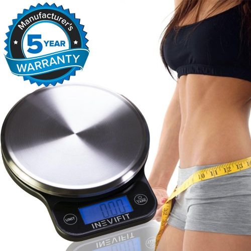  [아마존베스트]INEVIFIT DIGITAL KITCHEN SCALE, Highly Accurate Multifunction Food Scale 13 lbs 6kgs Max, Clean Modern Black with Premium Stainless Steel Finish. Includes Batteries & 5-Year Warran