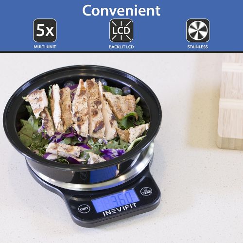  [아마존베스트]INEVIFIT DIGITAL KITCHEN SCALE, Highly Accurate Multifunction Food Scale 13 lbs 6kgs Max, Clean Modern Black with Premium Stainless Steel Finish. Includes Batteries & 5-Year Warran