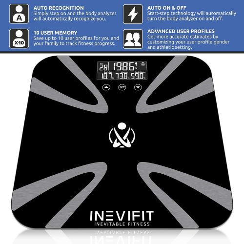  INEVIFIT Body-Analyzer Scale, Highly Accurate Digital Bathroom Body Composition Analyzer, Measures Weight, Body Fat, Water, Muscle, BMI, Visceral Levels & Bone Mass for 10 Users. 5