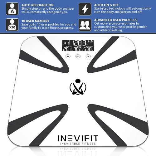  INEVIFIT Body-Analyzer Scale, Highly Accurate Digital Bathroom Body Composition Analyzer, Measures Weight, Body Fat, Water, Muscle, BMI, Visceral Levels & Bone Mass for 10 Users. 5