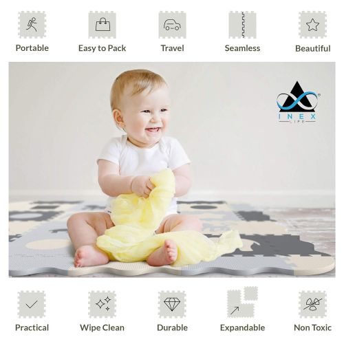  Visit the INEX Life Store Soft Foam Baby Play Mat | Perfect Playmat for Tummy Time & Crawling - Extra Thick Padded Tiles Protect Infants & Toddlers from Hard Floors - With a Clean, Modern Design You’ll Want