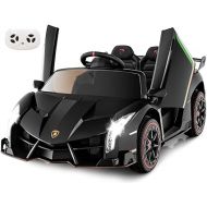 INFANS 2 Seater Kids Ride on Car, 12V 4WD Licensed Lamborghini Veneno Powered Electric Vehicle with Hydraulic Doors, Rocking Mode, Adjustable Speeds, Remote Control, MP3, Headlight (Black)