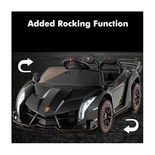  INFANS 2 Seater Kids Ride on Car, 12V 4WD Licensed Lamborghini Veneno Powered Electric Vehicle with Hydraulic Doors, Rocking Mode, Adjustable Speeds, Remote Control, MP3, Headlight (Black)