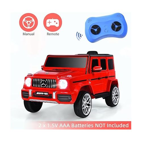  INFANS Licensed Mercedes Benz G63 Kids Ride On Car, 12V Electric Vehicle with Remote Control, Double Open Doors, Music, Bluetooth, Wheels Suspension, Battery Powered for Children Boy Girl (Red)