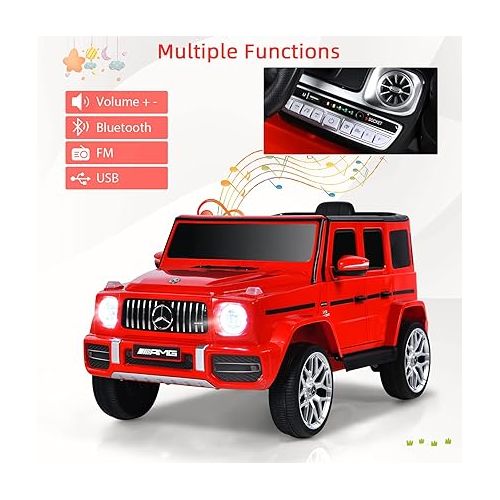  INFANS Licensed Mercedes Benz G63 Kids Ride On Car, 12V Electric Vehicle with Remote Control, Double Open Doors, Music, Bluetooth, Wheels Suspension, Battery Powered for Children Boy Girl (Red)