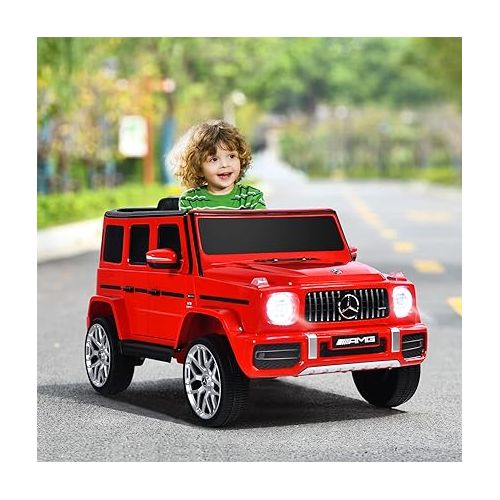  INFANS Licensed Mercedes Benz G63 Kids Ride On Car, 12V Electric Vehicle with Remote Control, Double Open Doors, Music, Bluetooth, Wheels Suspension, Battery Powered for Children Boy Girl (Red)
