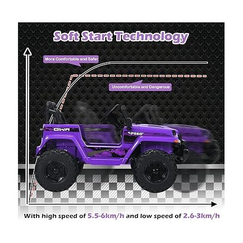  INFANS Kids Ride on Car Truck with 2.4G Remote Control, 12V Battery Powered Electric Cars for Kids w/3 Speeds, Battery Display, LED Lights, Safety Belt, Music & Horn, Bluetooth/FM/USB (Purple)