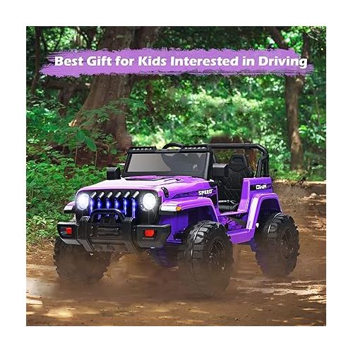  INFANS Kids Ride on Car Truck with 2.4G Remote Control, 12V Battery Powered Electric Cars for Kids w/3 Speeds, Battery Display, LED Lights, Safety Belt, Music & Horn, Bluetooth/FM/USB (Purple)