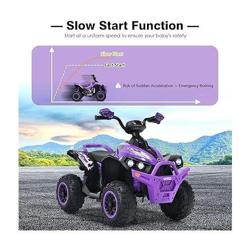  INFANS Kids Ride on ATV, 12V 4 Wheeler Quad Toy Vehicle with Music, Horn, High Low Speeds, LED Lights, Electric Ride On Toy, Battery Powered Wheels Car for Kids Over 3 Years Old (Violet)