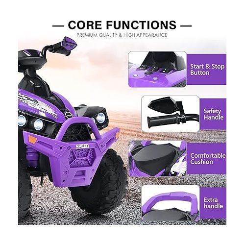  INFANS Kids Ride on ATV, 12V 4 Wheeler Quad Toy Vehicle with Music, Horn, High Low Speeds, LED Lights, Electric Ride On Toy, Battery Powered Wheels Car for Kids Over 3 Years Old (Violet)