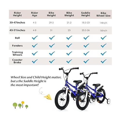  INFANS Kids Bike 14 16 Inch with 95% Assembled, Adjustable Seat, Balance or Training Wheels, Coaster Brake, Toddler Children Bicycle for 4 to 8 Years Old Boys Girls