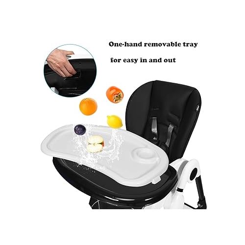  INFANS High Chair with One-Hand Removable Tray, 4 Lockable Wheels & Large Storage Basket - Multi-Adjustable Height, Recline & Footrest, Removable Cushion, Foldable for Baby, Infant& Toddler