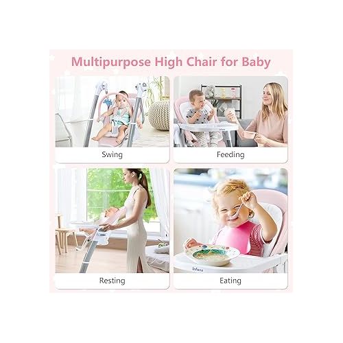 INFANS 3 in 1 Baby High Chair, Electric Baby Swing, Infant Dining Booster Seat with Remote Control, One-Hand Removable Tray, Double Cushion, Multifunction Highchair for Toddlers
