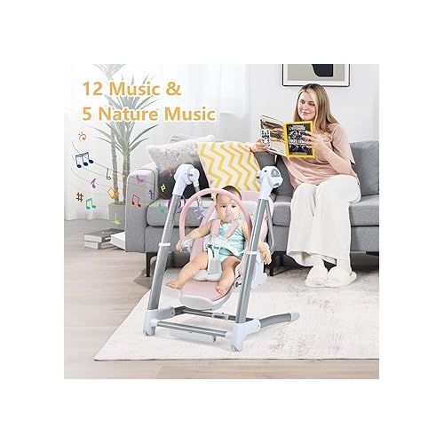  INFANS 3 in 1 Baby High Chair, Electric Baby Swing, Infant Dining Booster Seat with Remote Control, One-Hand Removable Tray, Double Cushion, Multifunction Highchair for Toddlers