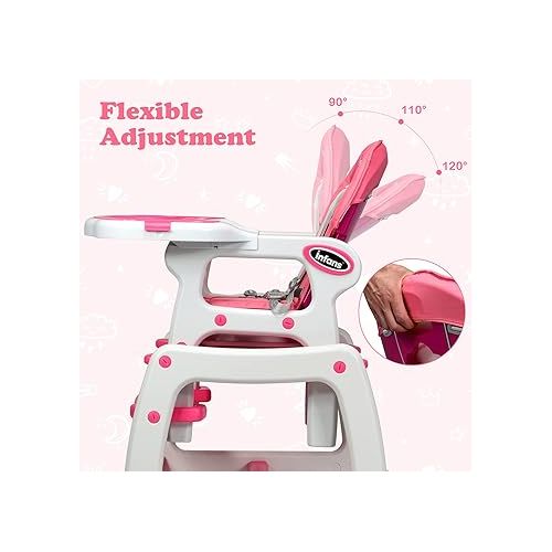  INFANS 5 in 1 Baby High Chair, Convertible Toddler Table Chair Set, Rocking Chair, Multi-Function Seat with Lockable Universal Wheels, Adjustable Seat Back, Removable Trays