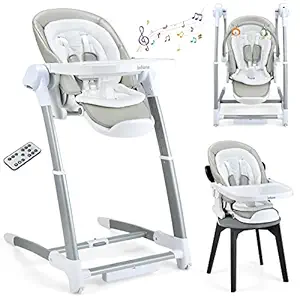 INFANS 3 in 1 Baby High Chair, Electric Baby Swing, Infant Dining Booster Seat with Remote Control One-Hand Removable Tray Double Cushion, Multifunction Highchair for Toddlers