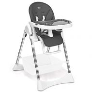 INFANS Foldable High Chair with Large Storage Basket - Adjustable Heights, Recline & Footrest, Removable PU Cushion, Detachable Double Trays, 5-Point Safety Harness for Baby, Infants & Toddlers（Grey）