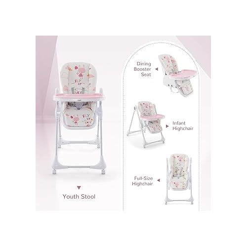  INFANS Baby High Chair, 4 in 1 Convertible Booster Seat Quick Folding Portable Highchair for Babies and Toddlers with Adjustable Height Backrest Footrest, 4 Lockable Wheels Removable Double Trays