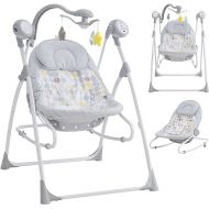 INFANS 2 in 1 Baby Swing and Bouncer for Infants, Portable Newborn Rocker with 5 Speed Sway Music Timing 3 Toys Remote Control, Easy Fold, Compact Electric Baby Swing for 0-6 Months Boy Girl
