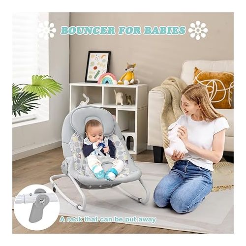  INFANS 2 in 1 Baby Swing and Bouncer for Infants, Portable Newborn Rocker with 5 Speed Sway Music Timing 3 Toys Remote Control, Easy Fold, Compact Electric Baby Swing for 0-6 Months Boy Girl