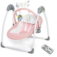 INFANS Baby Swing for Infants, Compact Portable Baby Electric Rocker for Newborn with 5 Speed Natural Sway Music Timing 2 Toys Remote Control, Easy Fold, 0-6 Months Boy Girl