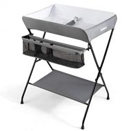 INFANS Baby Diaper Table, Portable Infant Changing Station with Safety Belt, Large Storage Basket & Shelf, Easy to Clean Waterproof Surface, Non Slip Foot Covers, Foldable Nursery