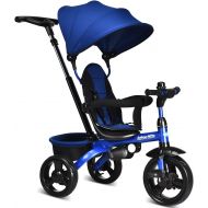 [아마존베스트]INFANS Kids Tricycle, 4 in 1 Stroll Trike with Adjustable Push Handle, Removable Canopy, Retractable Foot Plate, Lockable Pedal, Detachable Guardrail, Suitable for 10 Months to 5 Y