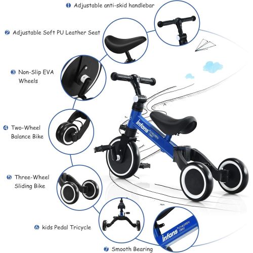  INFANS Kids Tricycles for 1-4 Years Old, 3 Wheels Kids Trike Perfect As Toddler Walking Bike Boys Girls with Detachable Pedal, Balance Training (3 in 1 Unfoldable, Blue)