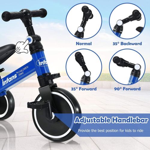  INFANS Kids Tricycles for 1-4 Years Old, 3 Wheels Kids Trike Perfect As Toddler Walking Bike Boys Girls with Detachable Pedal, Balance Training (3 in 1 Unfoldable, Blue)