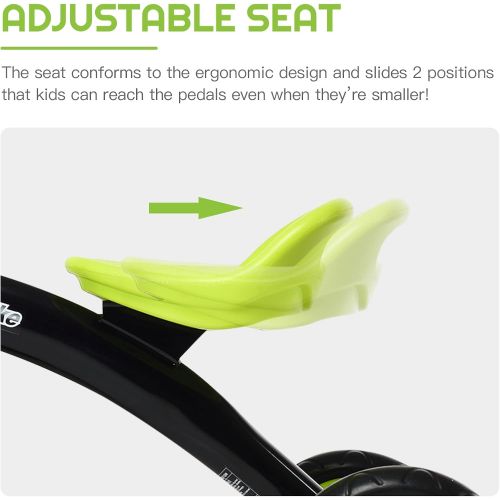  INFANS Kids Tricycle Rider with Adjustable Seat, Storage Basket, Premium Quiet Wheels, Non-Slip Handle (Green)