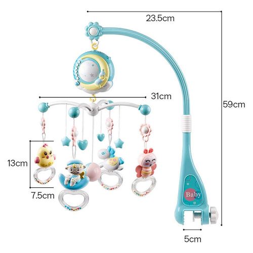  INFILM Baby Musical Crib Mobile with Timing Function Projector and Lights, Rotating Hanging Rattles with Remote Control Music Box, Newborn Infant Baby Boy Girl Toys (Pink)