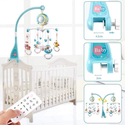  INFILM Baby Musical Crib Mobile with Timing Function Projector and Lights, Rotating Hanging Rattles with Remote Control Music Box, Newborn Infant Baby Boy Girl Toys (Pink)