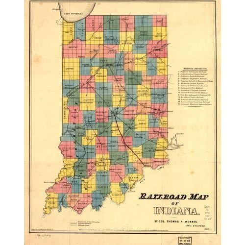  INFINITE PHOTOGRAPHS 1852 Map Railroad map of Indiana. Shows counties and county seats. A projected railroad is shown between Crawfordville and Gosport, and from Bloomington to Bedford. The Easter Line