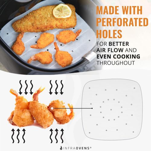  INFRAOVENS Air Fryer Parchment Paper Liners Compatible with Cosori, Ninja Foodi Grill, Cuisinart TOA, Nuwave Brio, Dash, Gourmia, GoWise, Instant Pot Vortex, Chefman, Emeril Lagasse, Power A