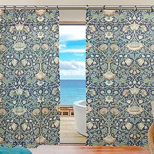  INGBAGS Bedroom Decor Living Room Decorations William Morris Prints Pattern Print Tulle Polyester Door Window Gauze Sheer Curtain Drape Two Panels Set 55x78 inch ,Set of 2