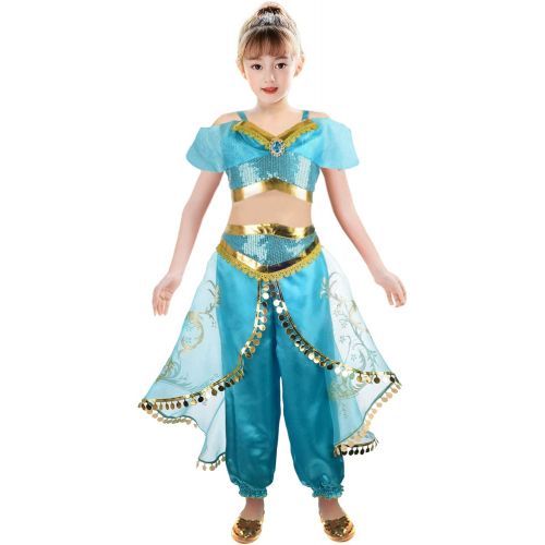  INGSIST Girls Princess Dress Up Costumes Halloween Party Fancy Dress with Wig