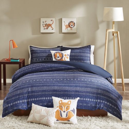  INK+IVY Kids Oliver Twin Duvet Cover Set Kids Boy - Navy, Stripe  3 Piece Bed Set Cover  100% Cotton Kid Boys Bedding Set