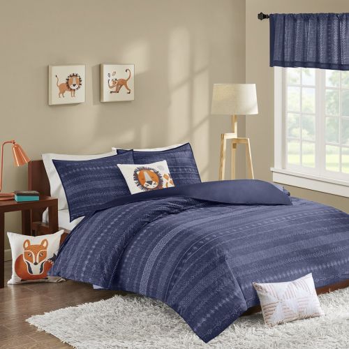  INK+IVY Kids Oliver Twin Duvet Cover Set Kids Boy - Navy, Stripe  3 Piece Bed Set Cover  100% Cotton Kid Boys Bedding Set