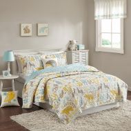 INK+IVY Kids Woodland Full/Queen Girls Boys Kids Quilt Set - Yellow Aqua, Animal  4 Piece Kids Bedding Set  Cotton Quilt Sets Coverlet