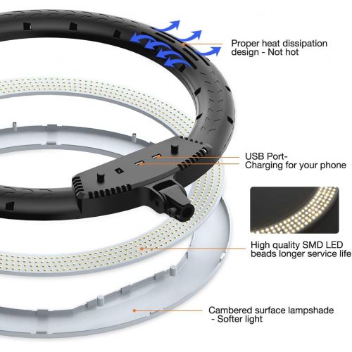  [아마존베스트]Inkeltech 21inch Ring Light with Tripod and Phone Holder, 3000K-6000K Dimmable Bi-Color LED Light Ring for Makeup, Selfie, Vlog, YouTube Video, Camera - Control with Remote