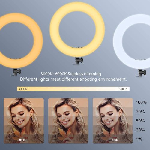  [아마존베스트]Inkeltech Ring Light - 18 inch 3000K-6000K Dimmable Bi-Color Light Ring, 60W LED Ring Light with Stand, Lighting Kit for Vlog, Selfie, Makeup, YouTube, Camera, Phone - LCD Screen &