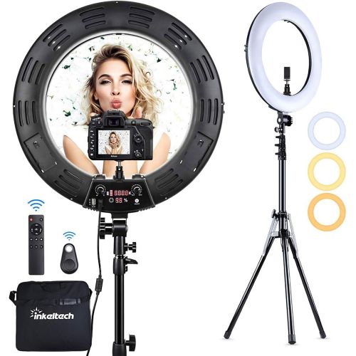  [아마존베스트]Inkeltech Ring Light - 18 inch 3000K-6000K Dimmable Bi-Color Light Ring, 60W LED Ring Light with Stand, Lighting Kit for Vlog, Selfie, Makeup, YouTube, Camera, Phone - LCD Screen &