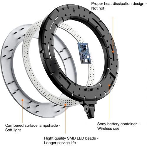  [아마존베스트]Inkeltech Ring Light - 18 inch 60 W Dimmable LED Ring Light Kit with Stand - Adjustable 3000-6000 K Color Temperature Lighting for Vlog, Makeup, YouTube, Camera, Photo, Video - Con