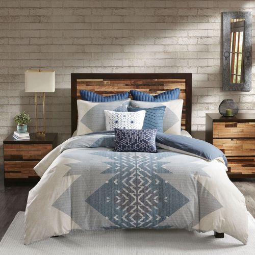  Ink+Ivy Nova Duvet Cover KingCal King Size - Ivory, Blue, Geometric Duvet Cover Set  3 Piece  100% Cotton Light Weight Bed Comforter Covers